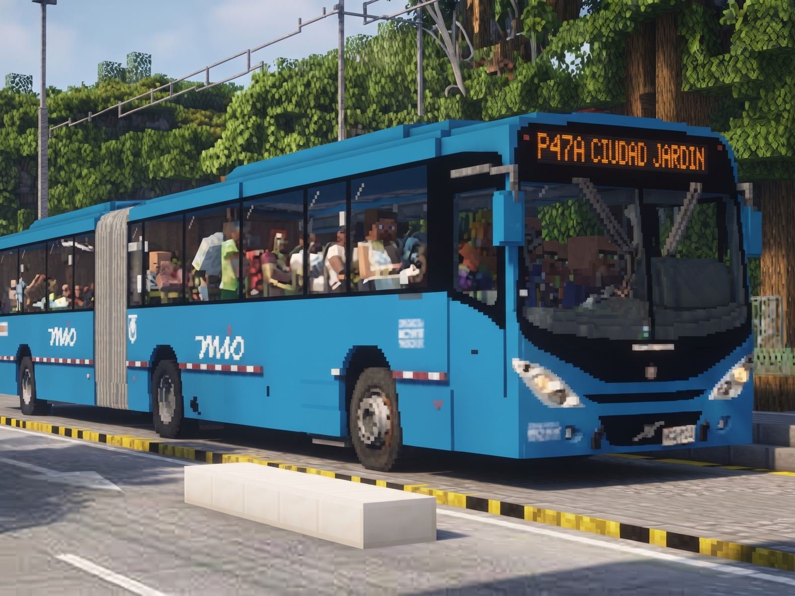Bus del MIO de Cali construido en Minecraft